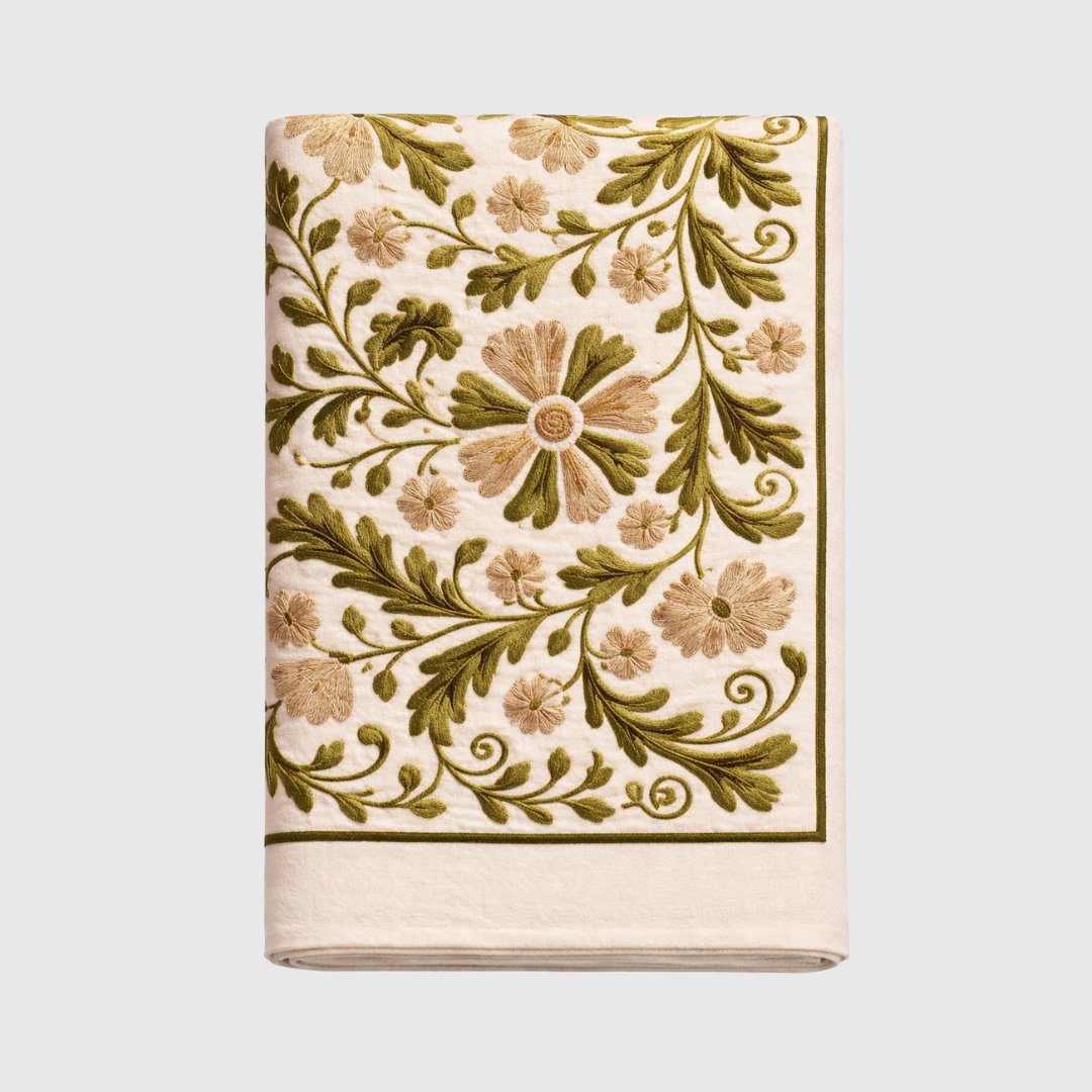 Olive Suzani Embroidered Tablecloth - 180x300cm