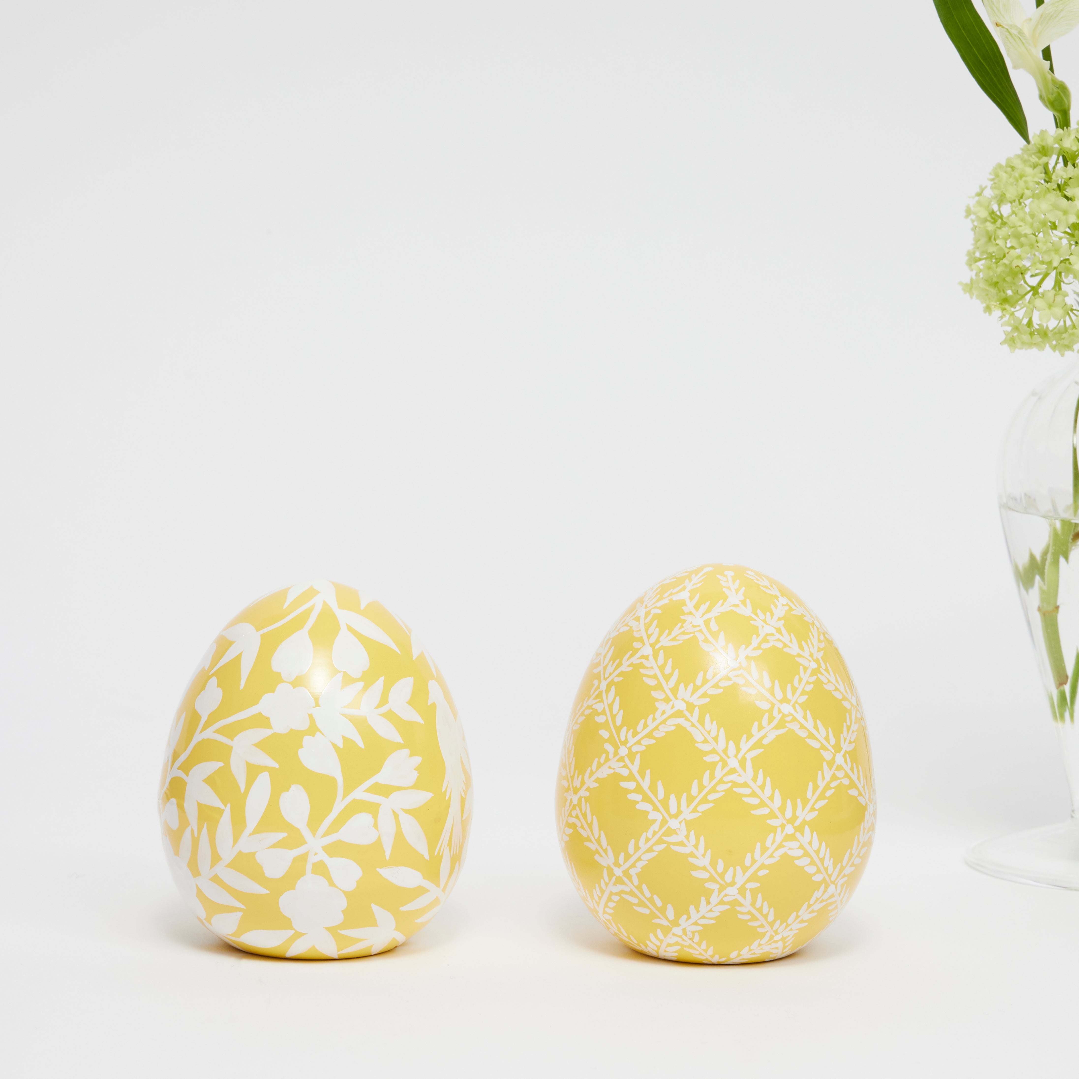 Yellow Ceramic Hand Painted Eggs (set of 2)