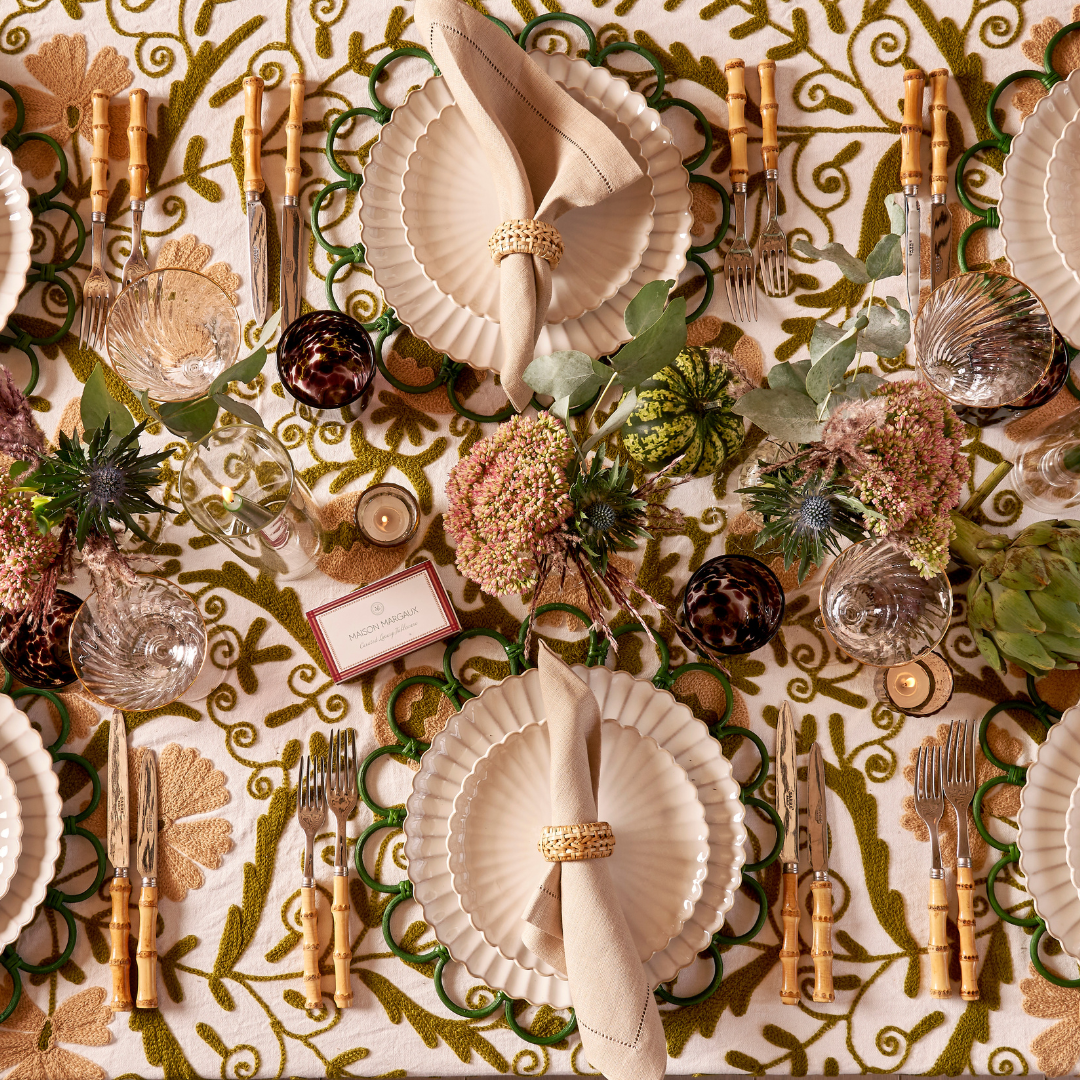 Olive Suzani Embroidered Tablecloth - 180x300cm