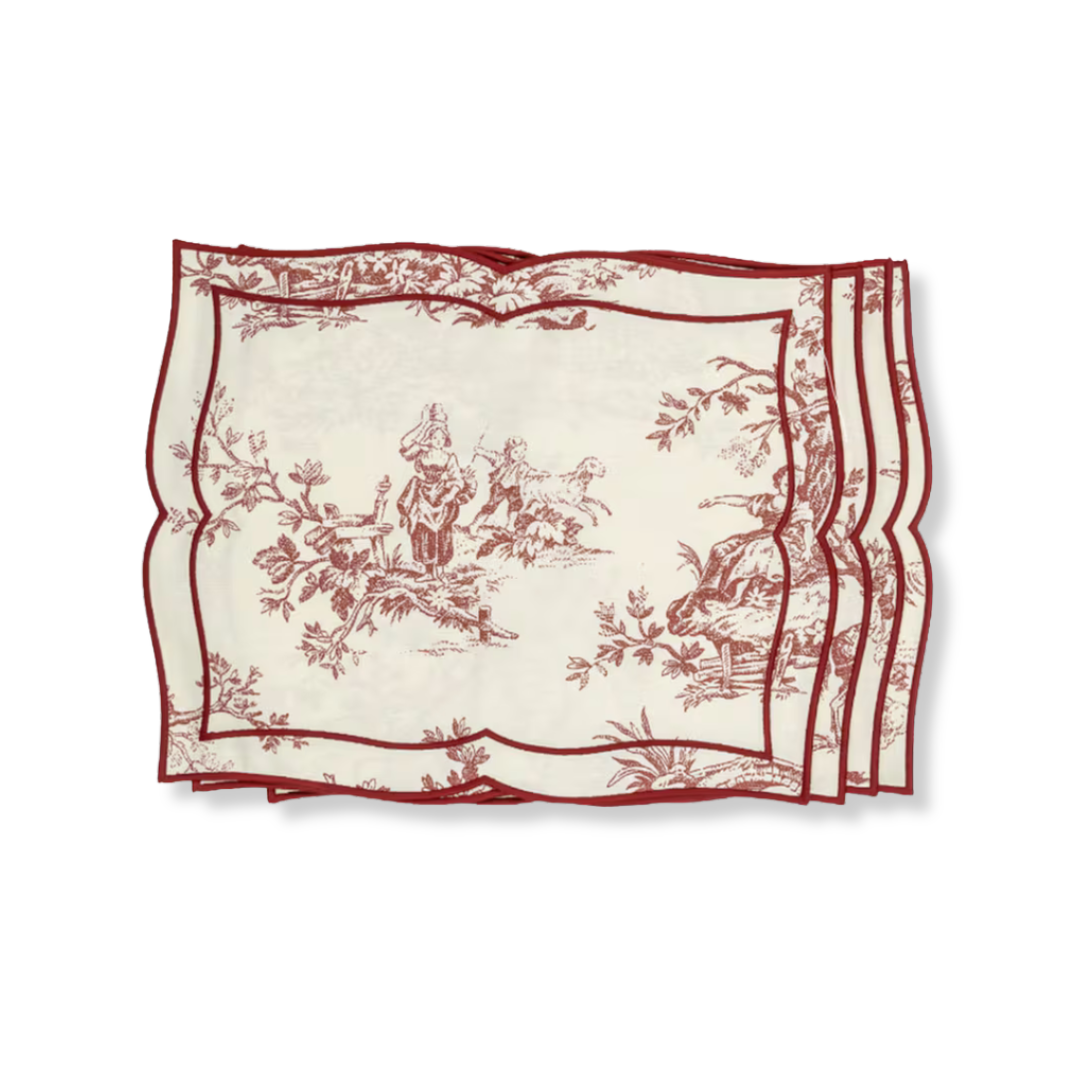 Wholesale: Embroidered Burgundy Toile Placemats