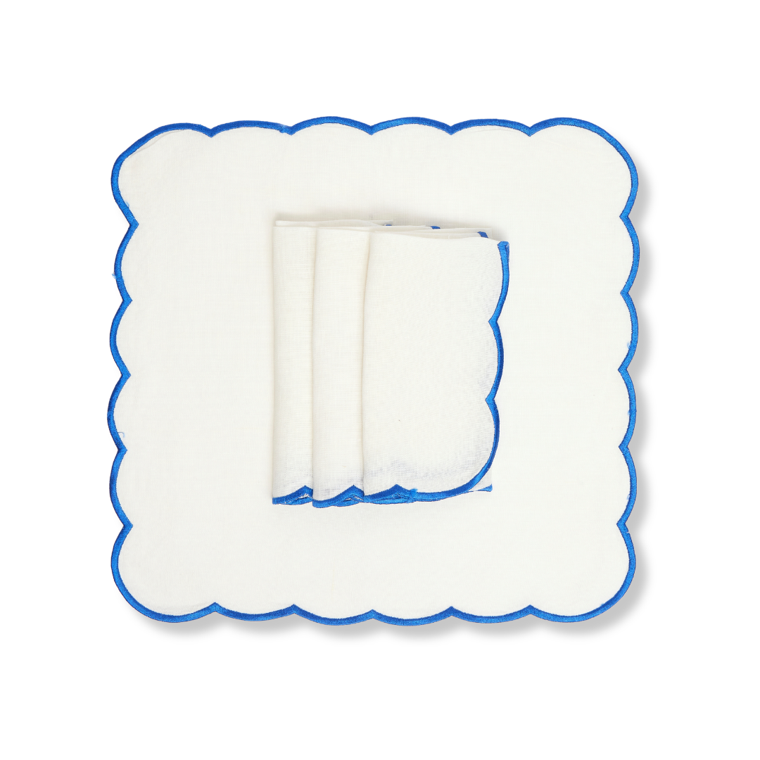 Rent: Electric Blue Embroidered Scalloped Napkin (40x40cm)