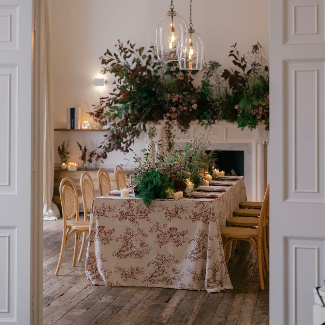 Rent: Burgundy Toile Tablecloth