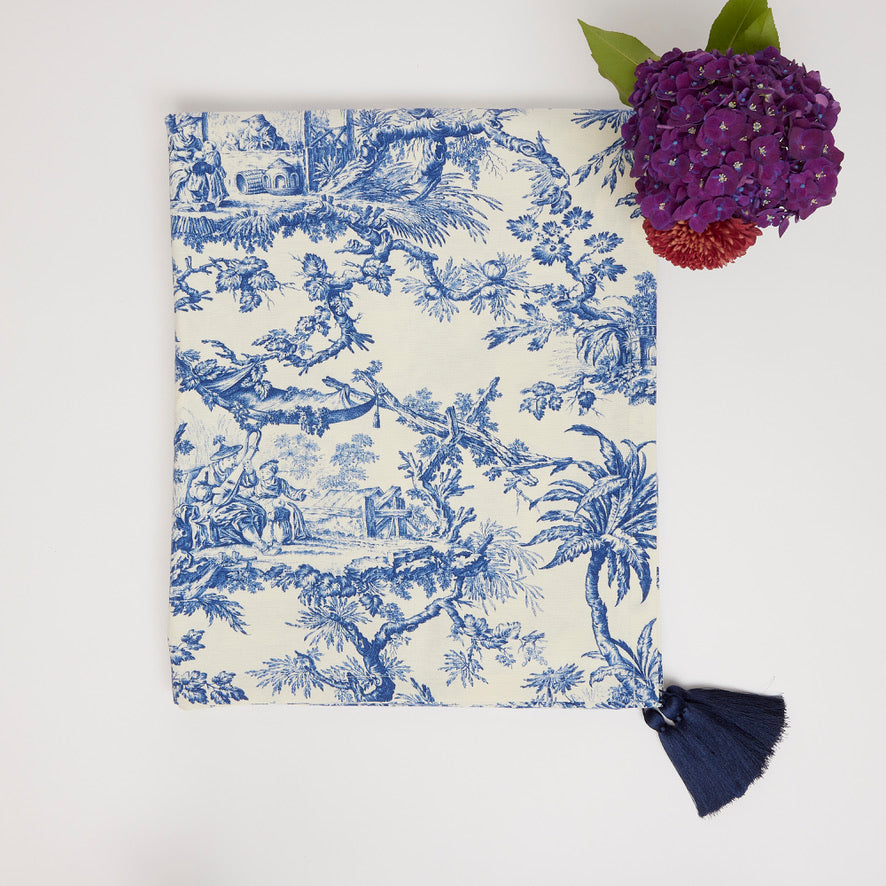 Dark Blue Toile Tablecloth - 150x300cm