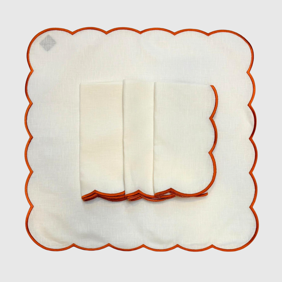 Rent: Orange Embroidered Scallop Napkins