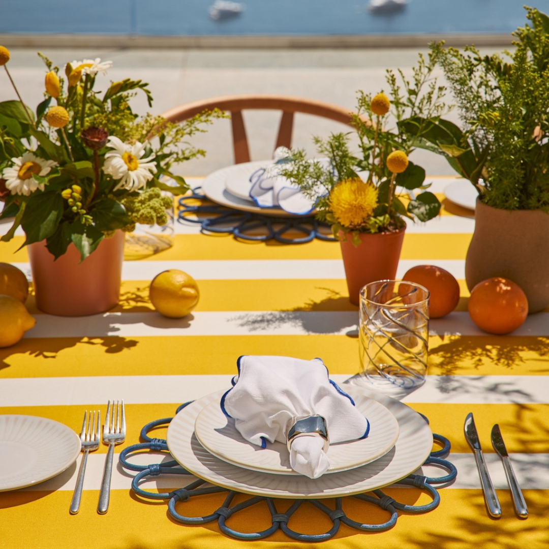 Gaia Blue Rattan Flower Placemats (set of 4)