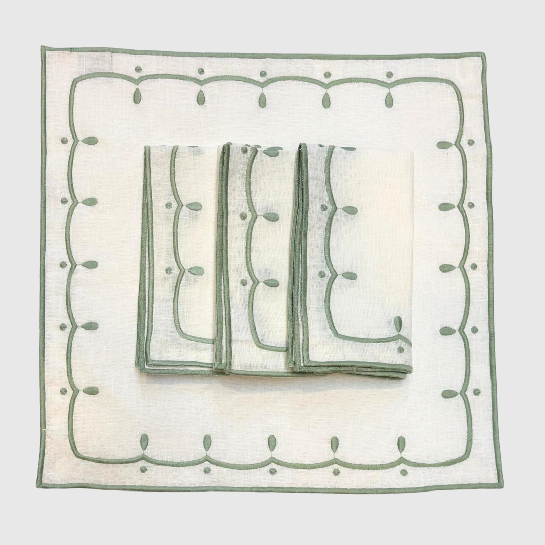 Rent: Poppy White & Sage Napkin