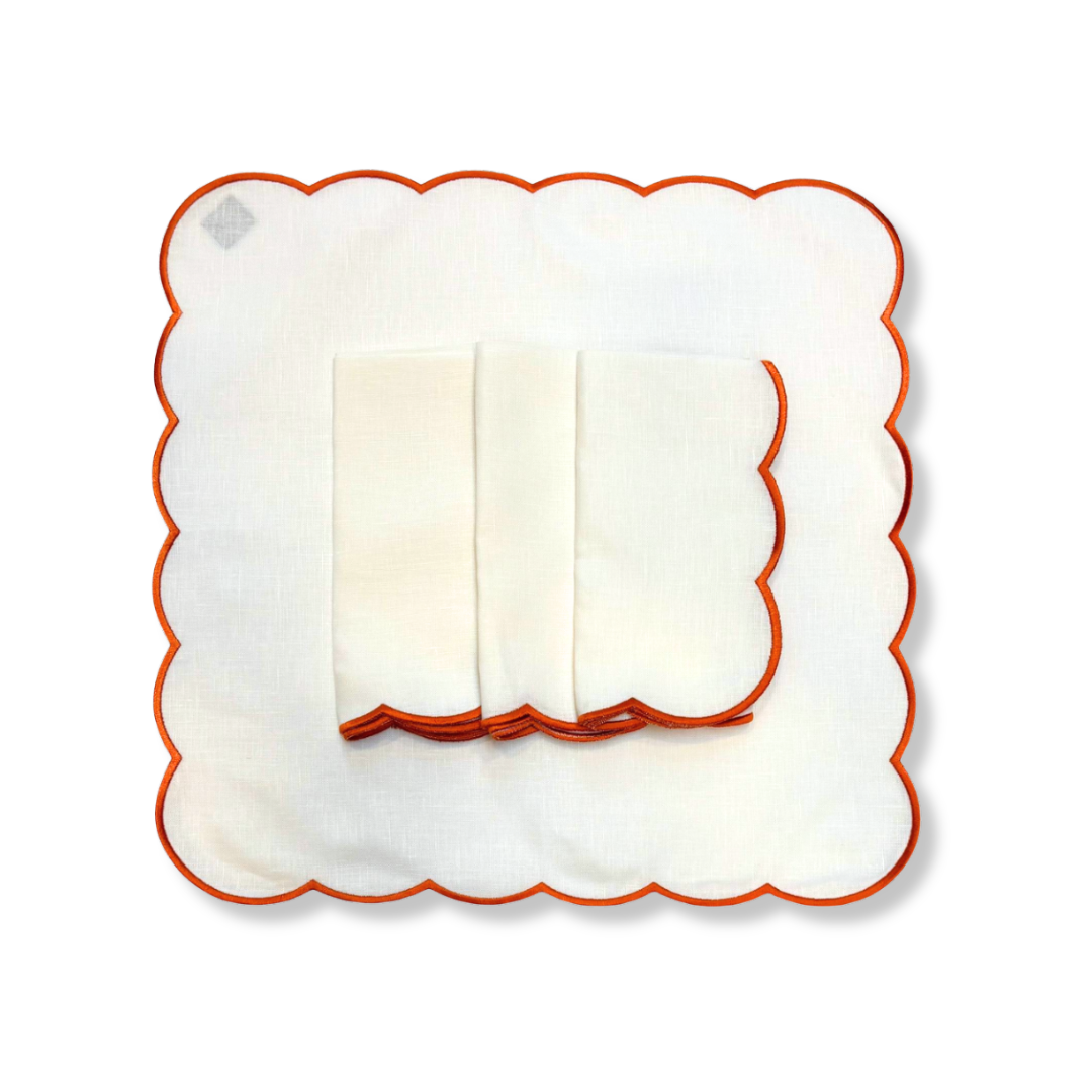 Rent: Orange Embroidered Scallop Napkin (40x40cm)