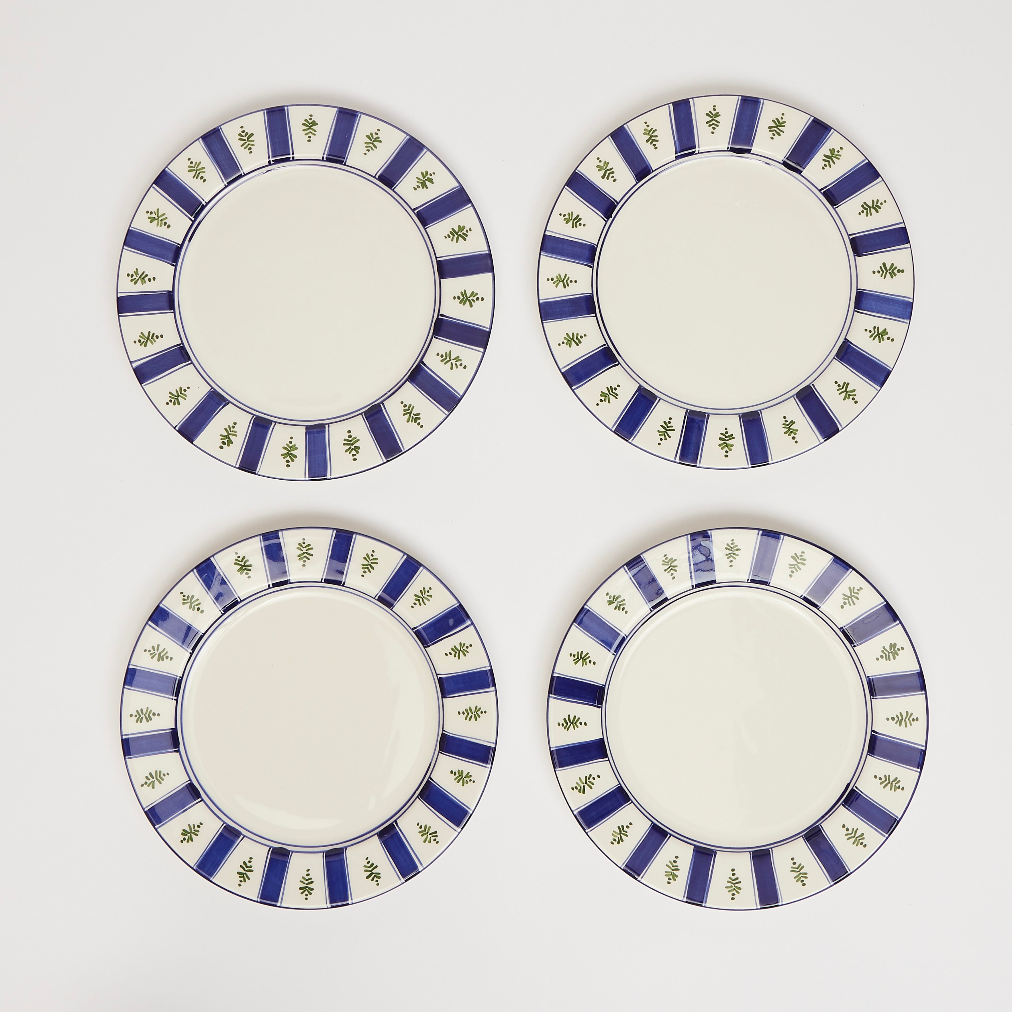 Hand Painted Blue and Green Louisa Dinner Plates (set of 4)