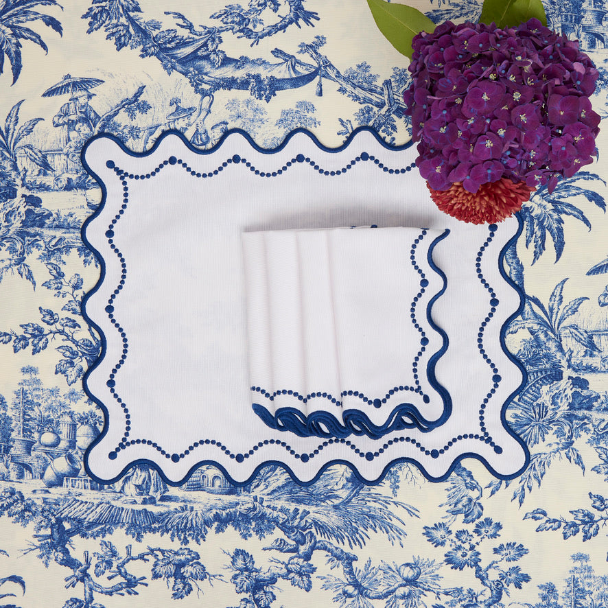 Rent: Marni Scalloped Blue Embroidered Napkin (40x40cm)