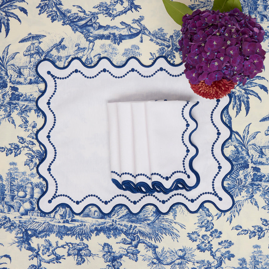 Marni Scalloped White Embroidered Napkins and Placemats (set of 2)