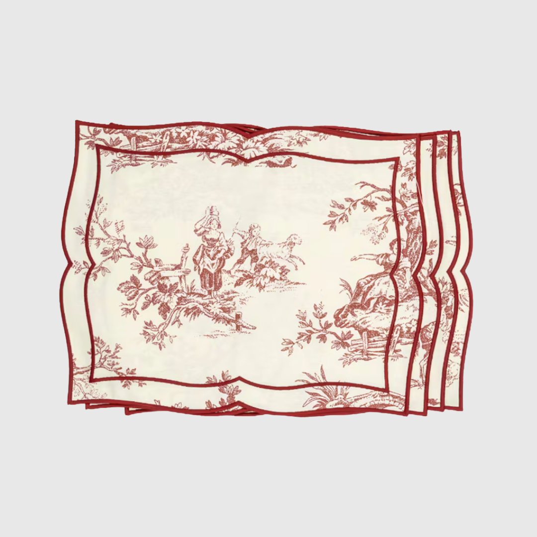Embroidered Burgundy Toile Placemats