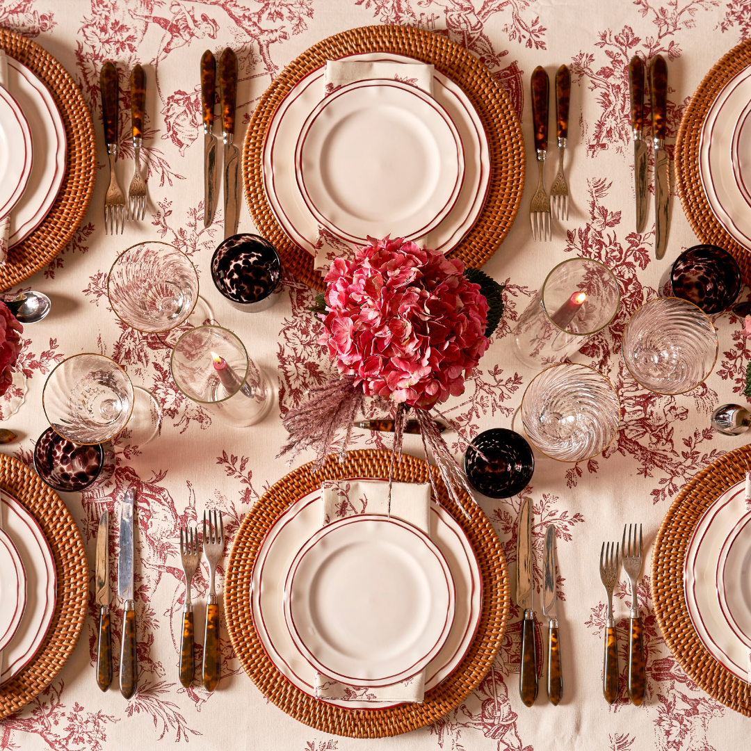 Rent: Burgundy Toile Tablecloth