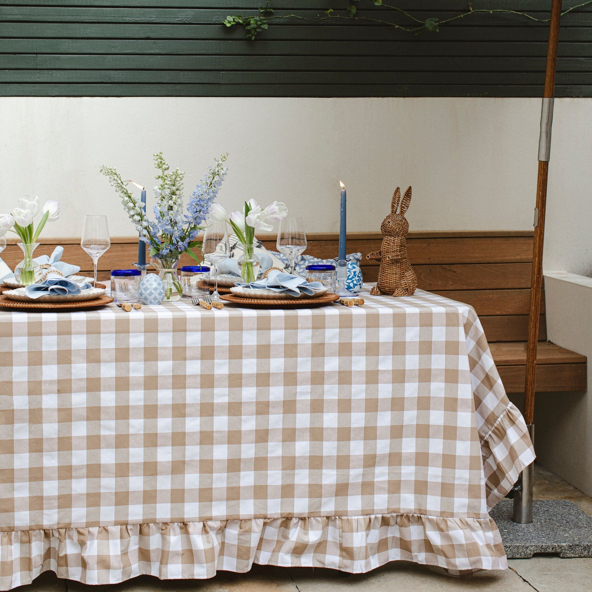 Beige Gingham Tablecloth - 165x295cm