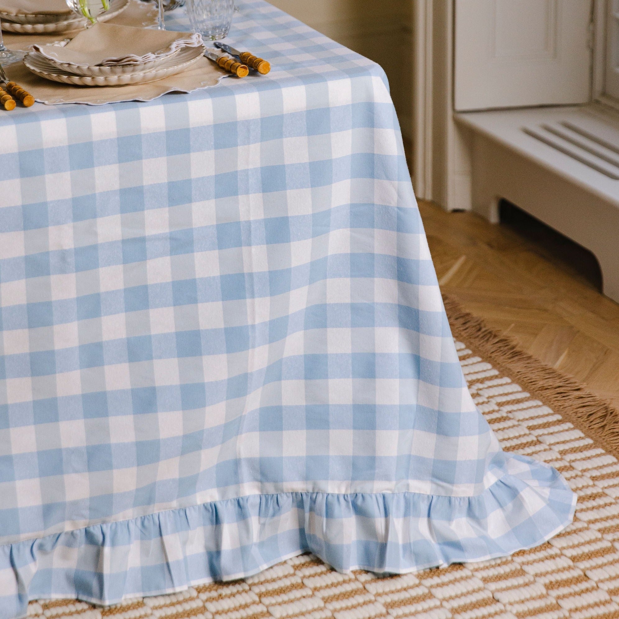 Soft Blue Gingham Tablecloth - 165x295cm