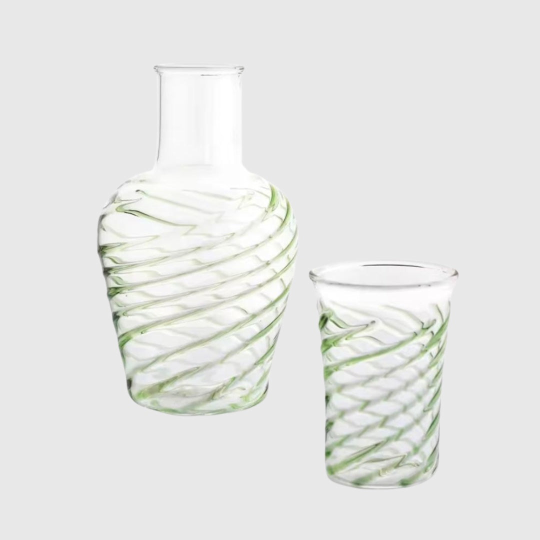 Bedside Green Swirl Carafe And Glass