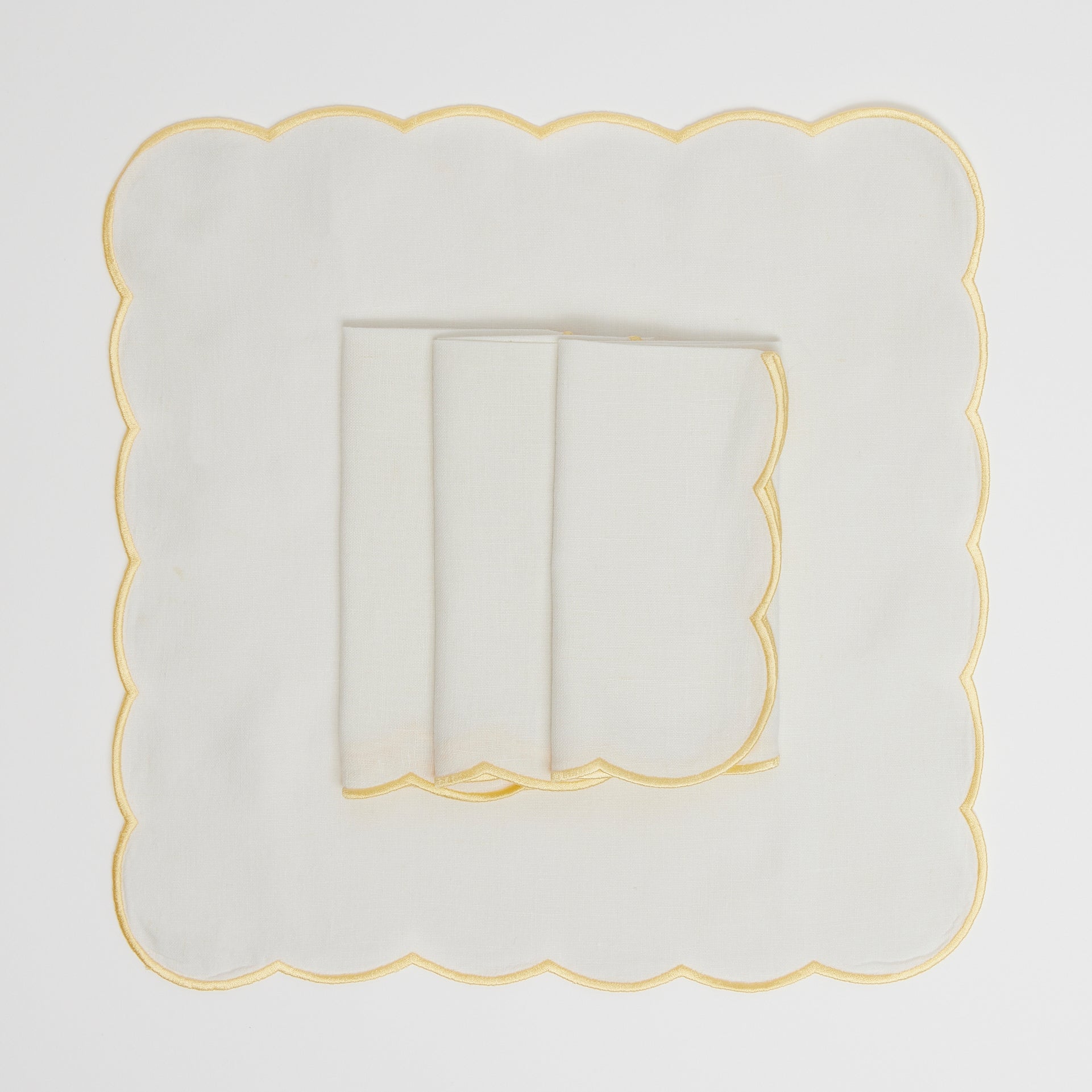 Rent: Yellow Embroidered Scalloped Napkins