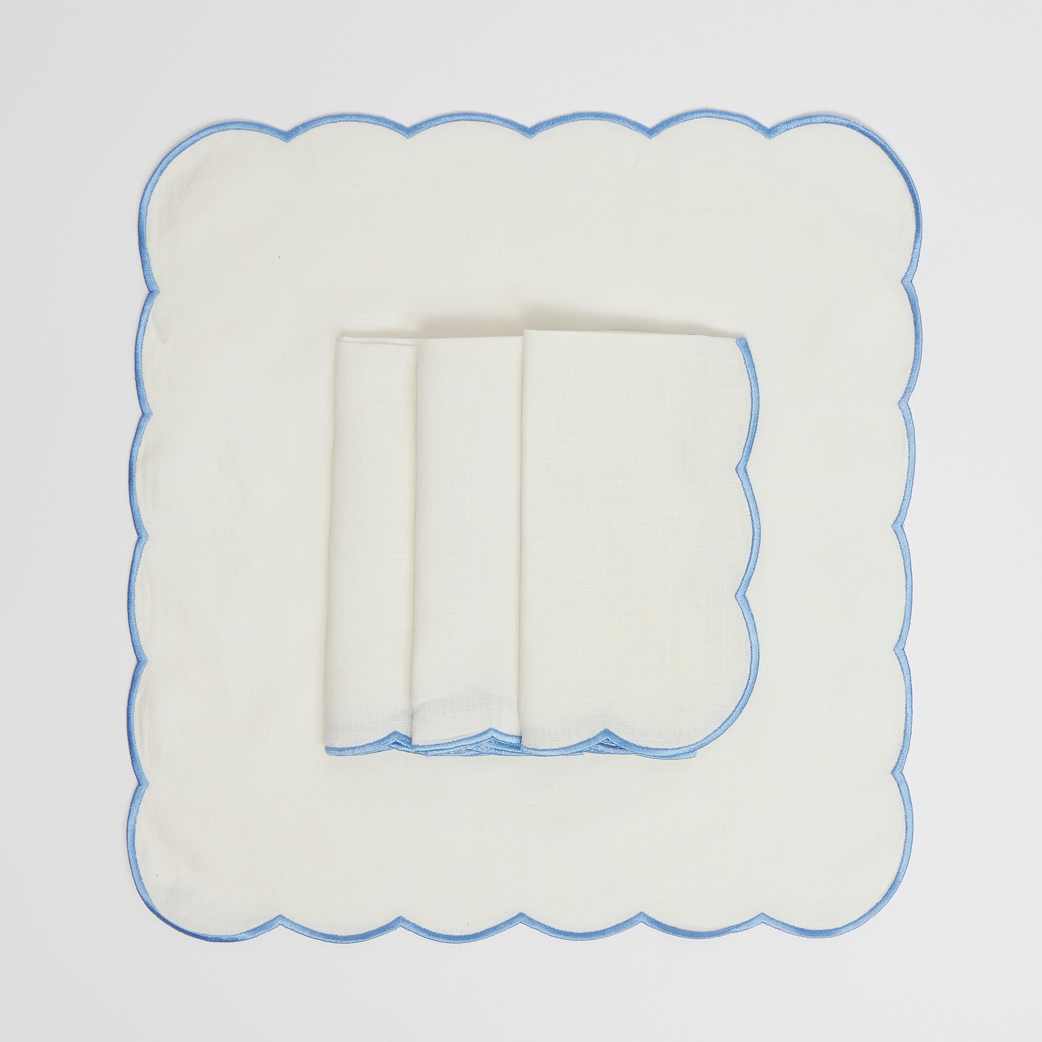 Rent: Blue Embroidered Scalloped Napkins