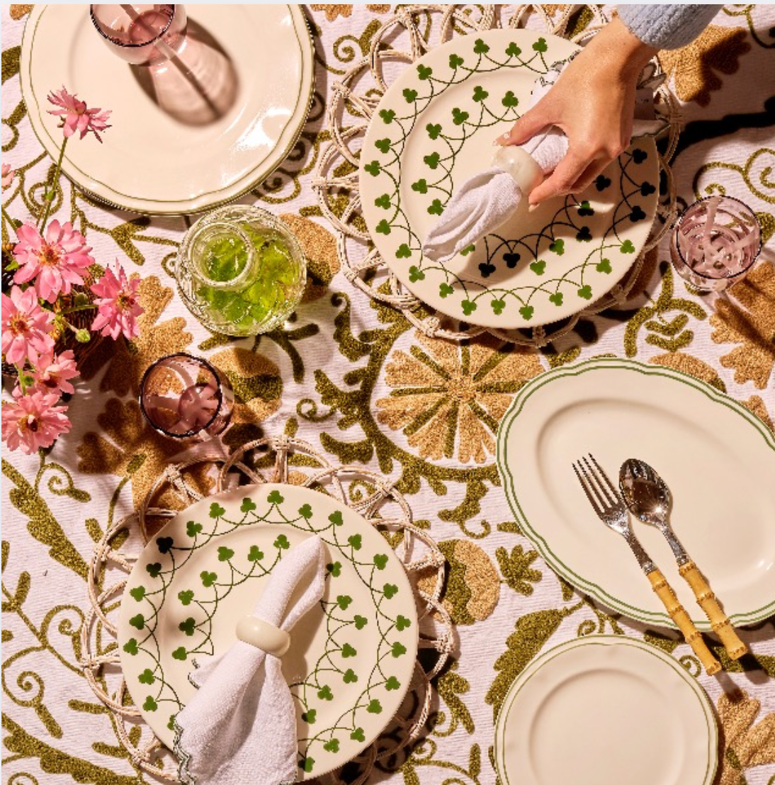 Olive Suzani Embroidered Tablecloth - 180x300cm