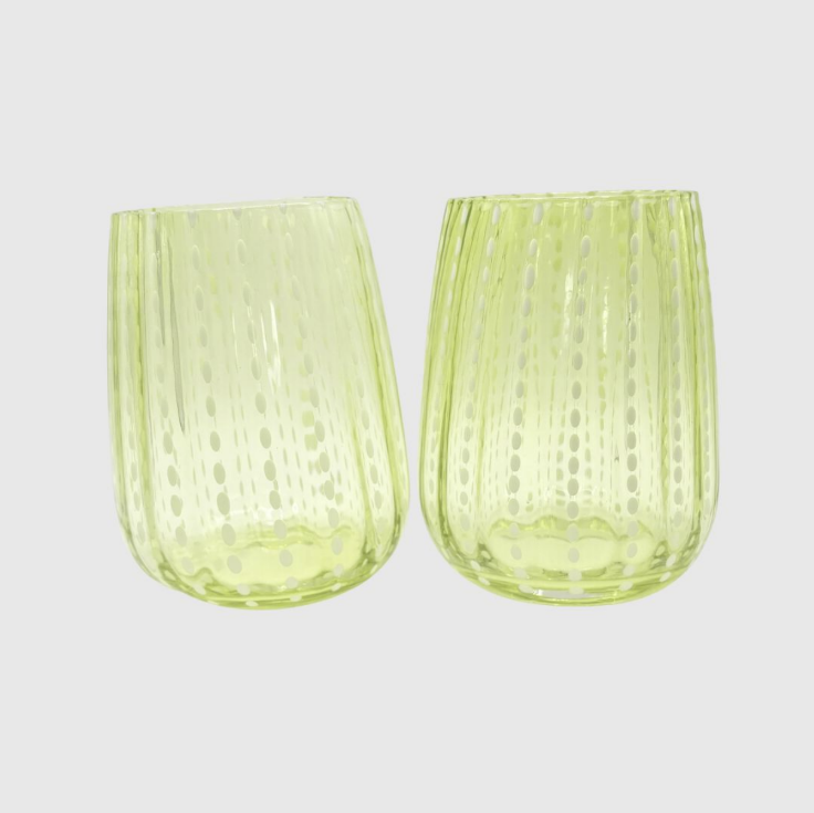 Green Speckled Curved Water Glass (Set of 10) - Preloved