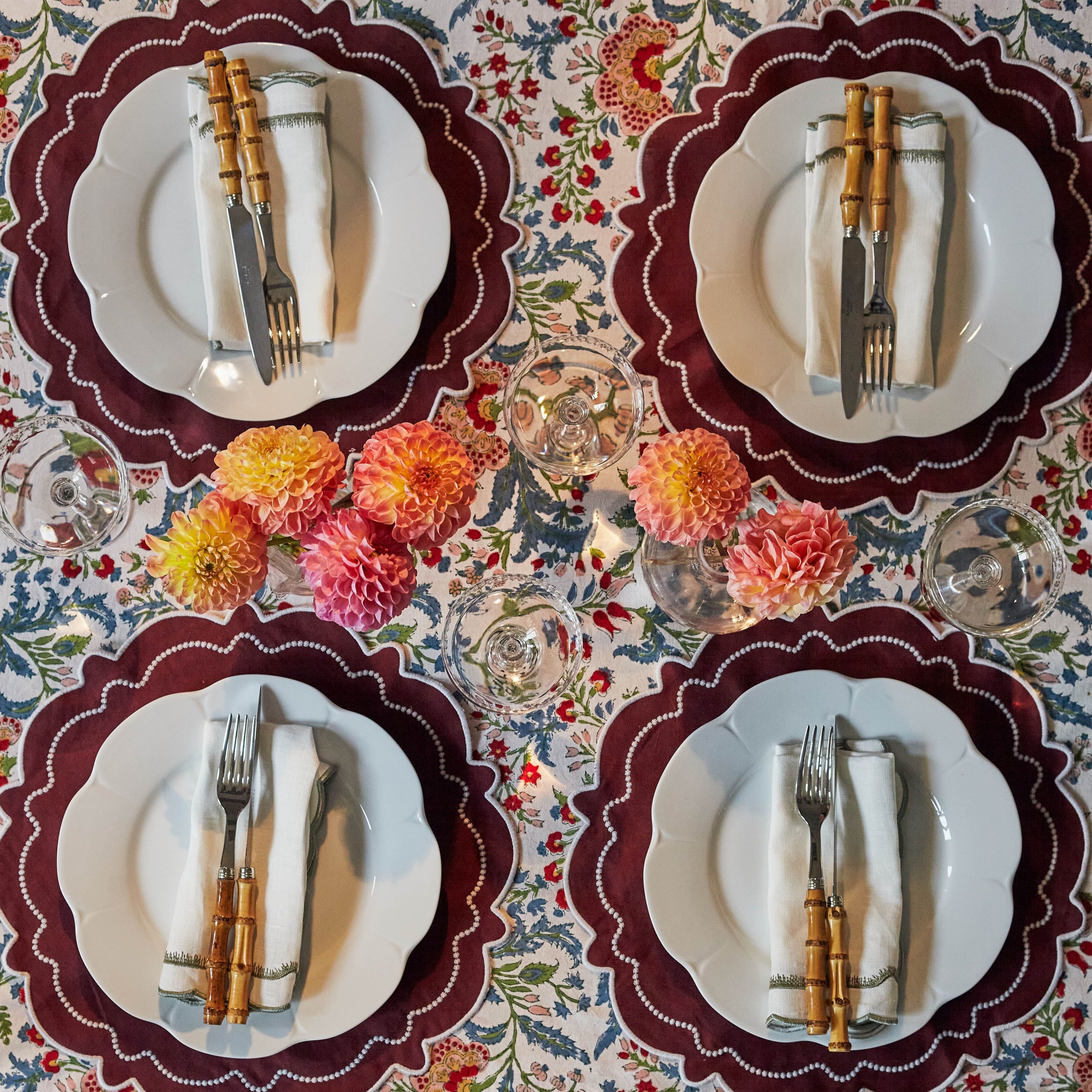 Embroidered Abigail Burgundy Placemat (set of 4)