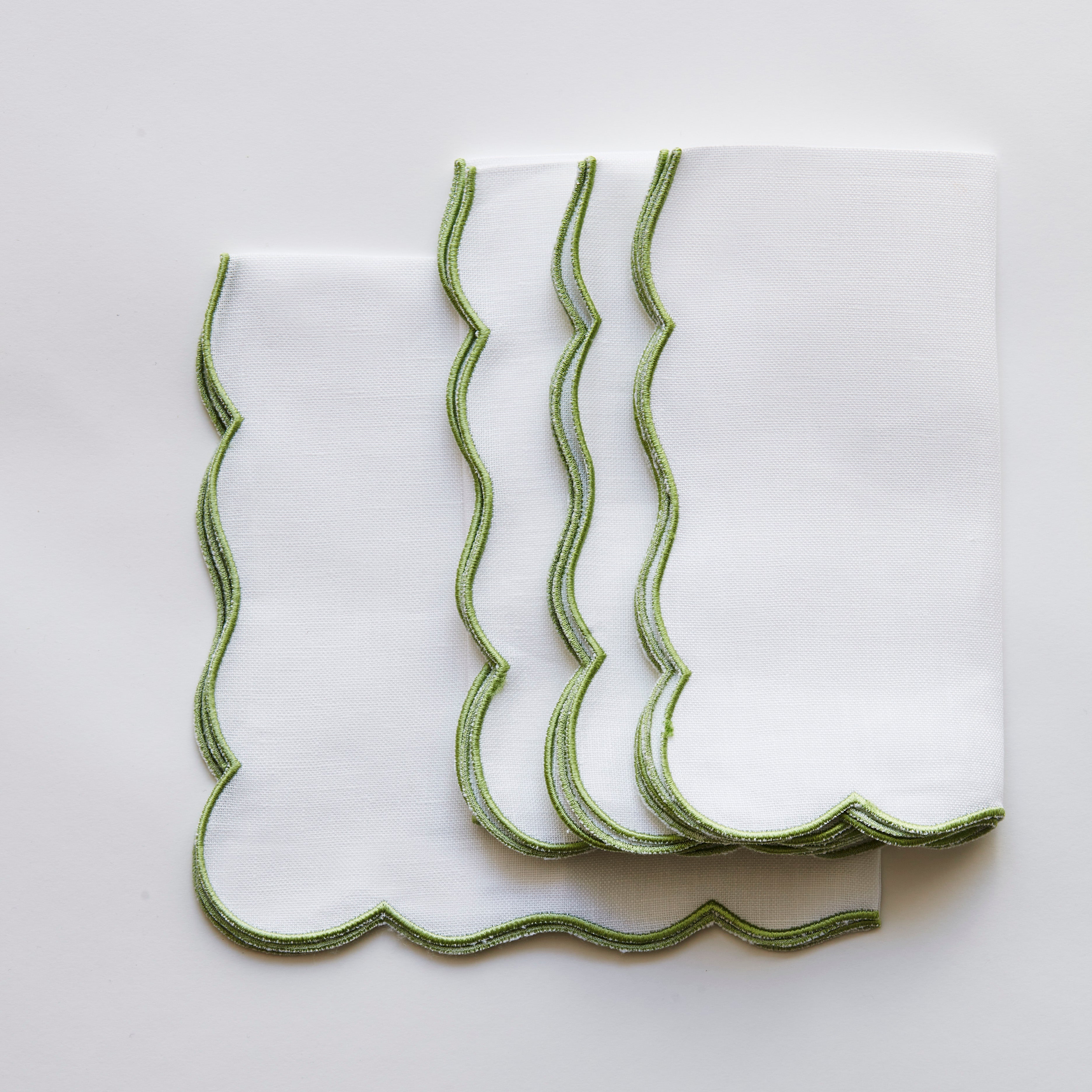 Rent: Green Embroidered Scalloped Napkins