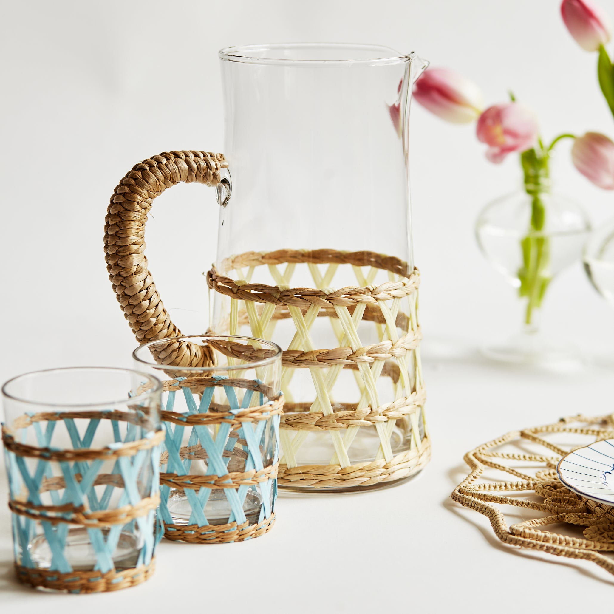 Light Blue Wicker Water Glass (set of 2)