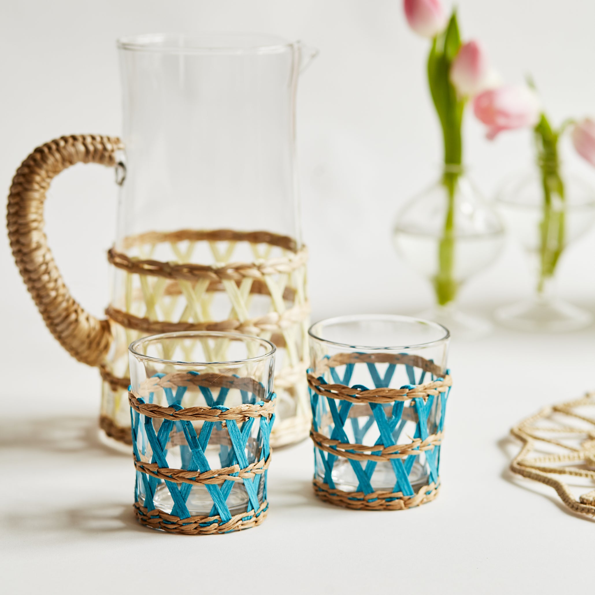 Teal Wicker Water Glass (set of 2)