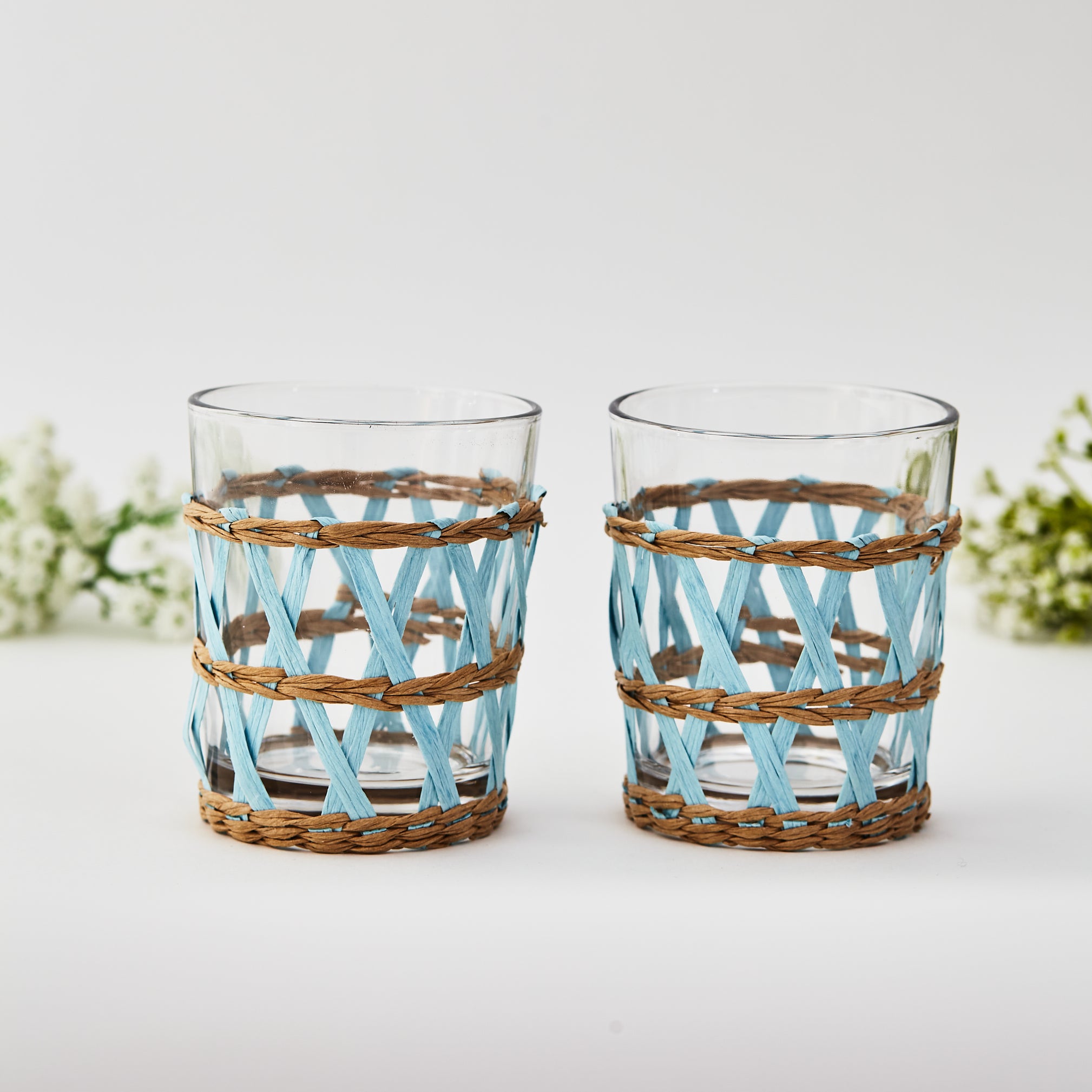 Light Blue Wicker Water Glass (set of 2)