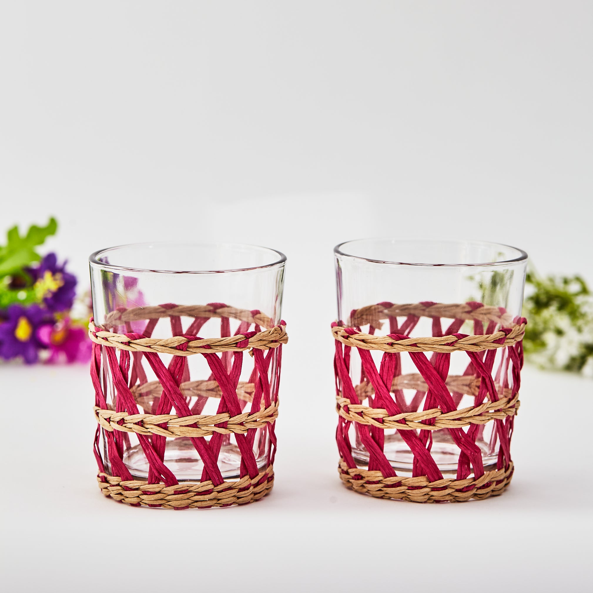 Pink Wicker Water Glass (set of 2)