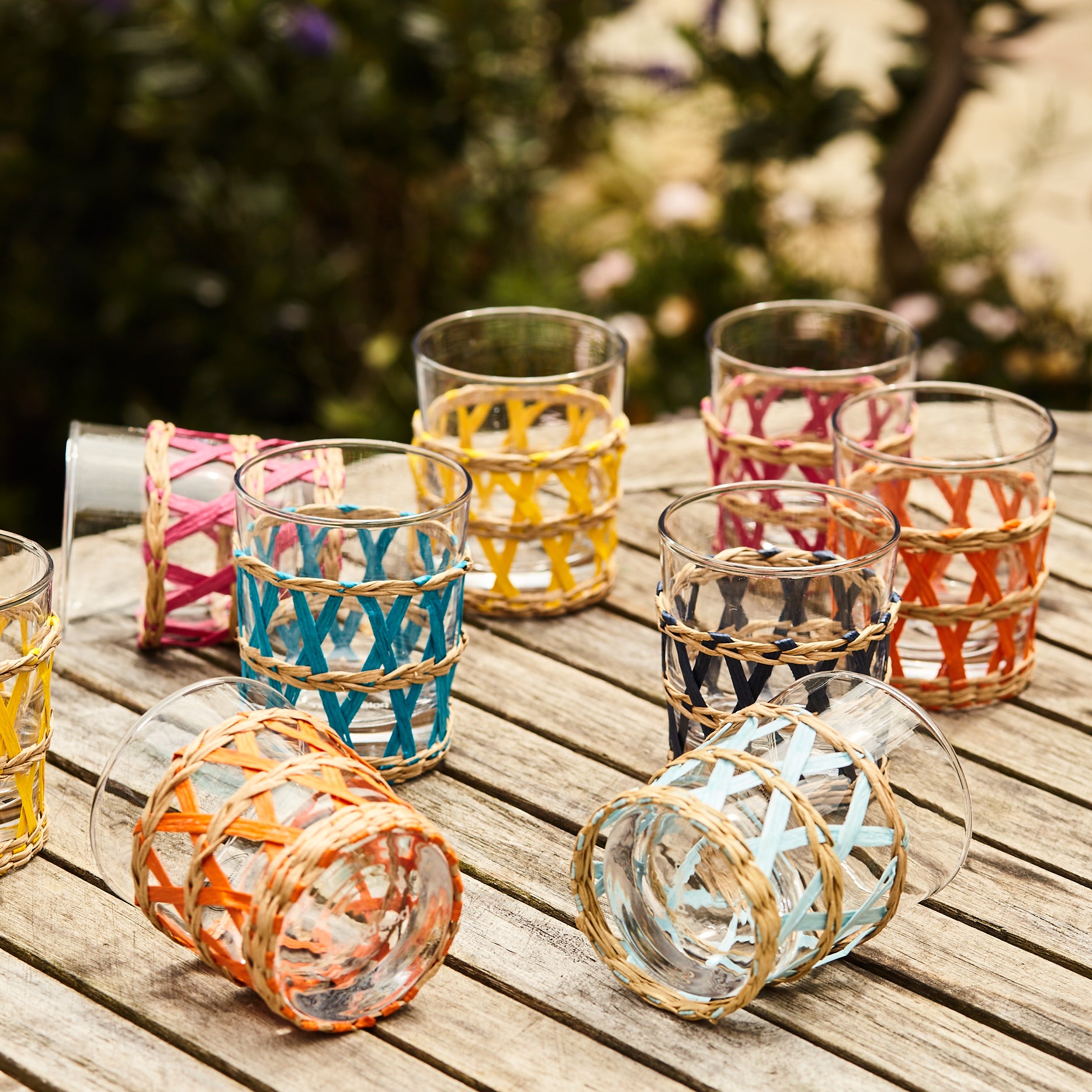 Light Blue Wicker Water Glass (set of 2)