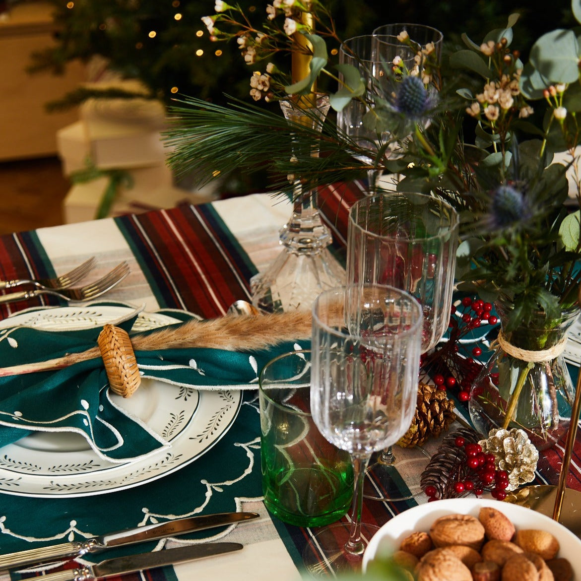 Embroidered Poppy Forest Green Placemat (set of 4)