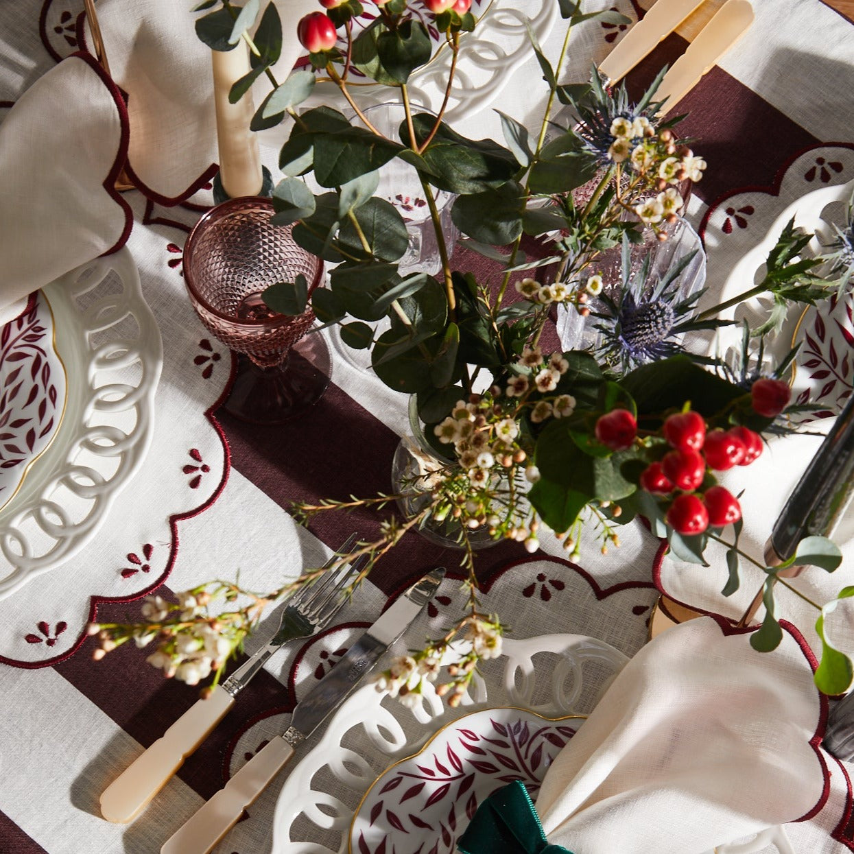 The Burgundy Stripe Tablecloth 150 x 300cm