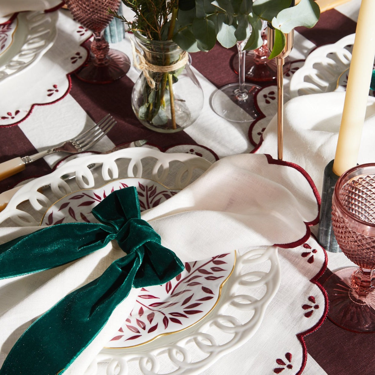 The Burgundy Stripe Tablecloth 150 x 300cm