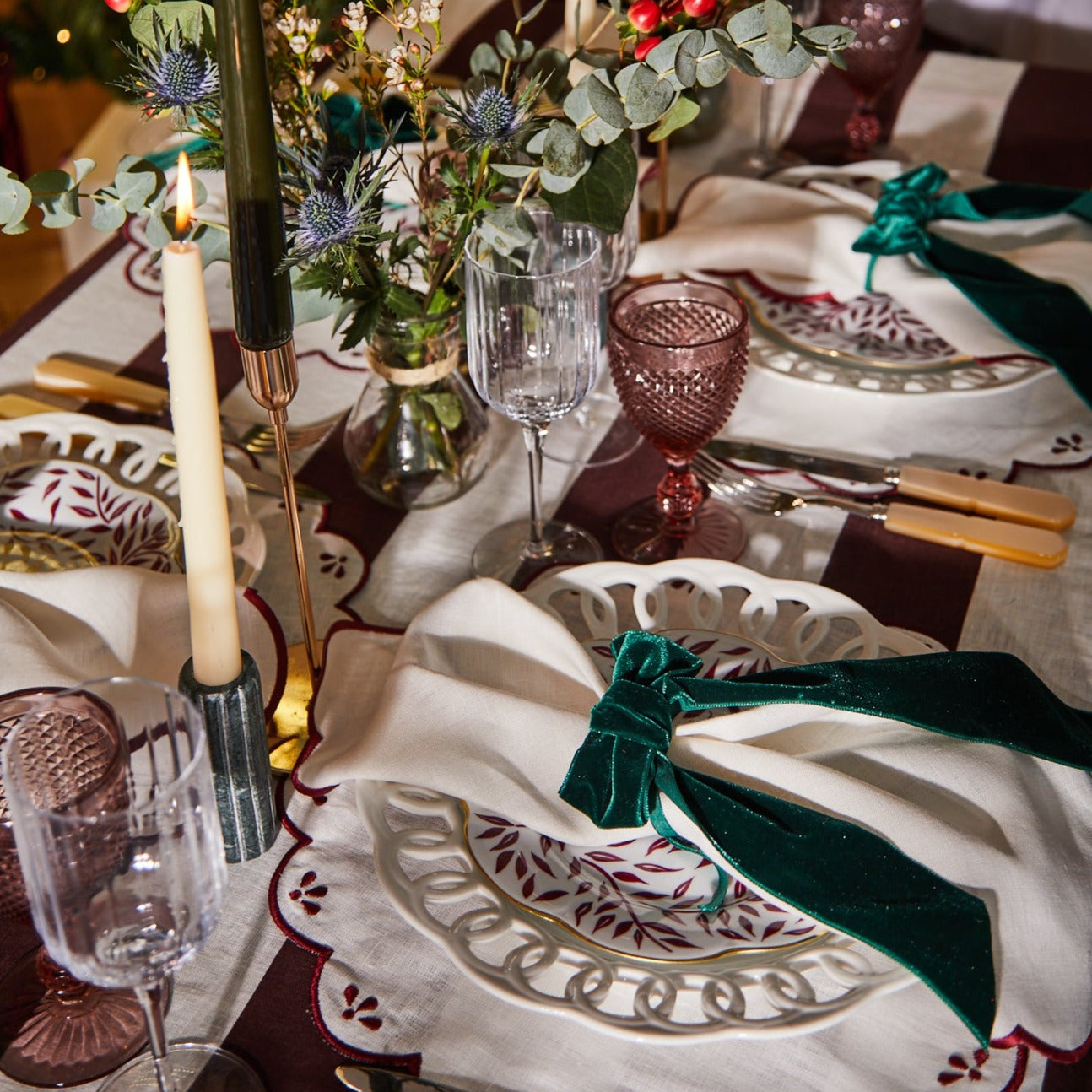 The Burgundy Stripe Tablecloth 150 x 300cm