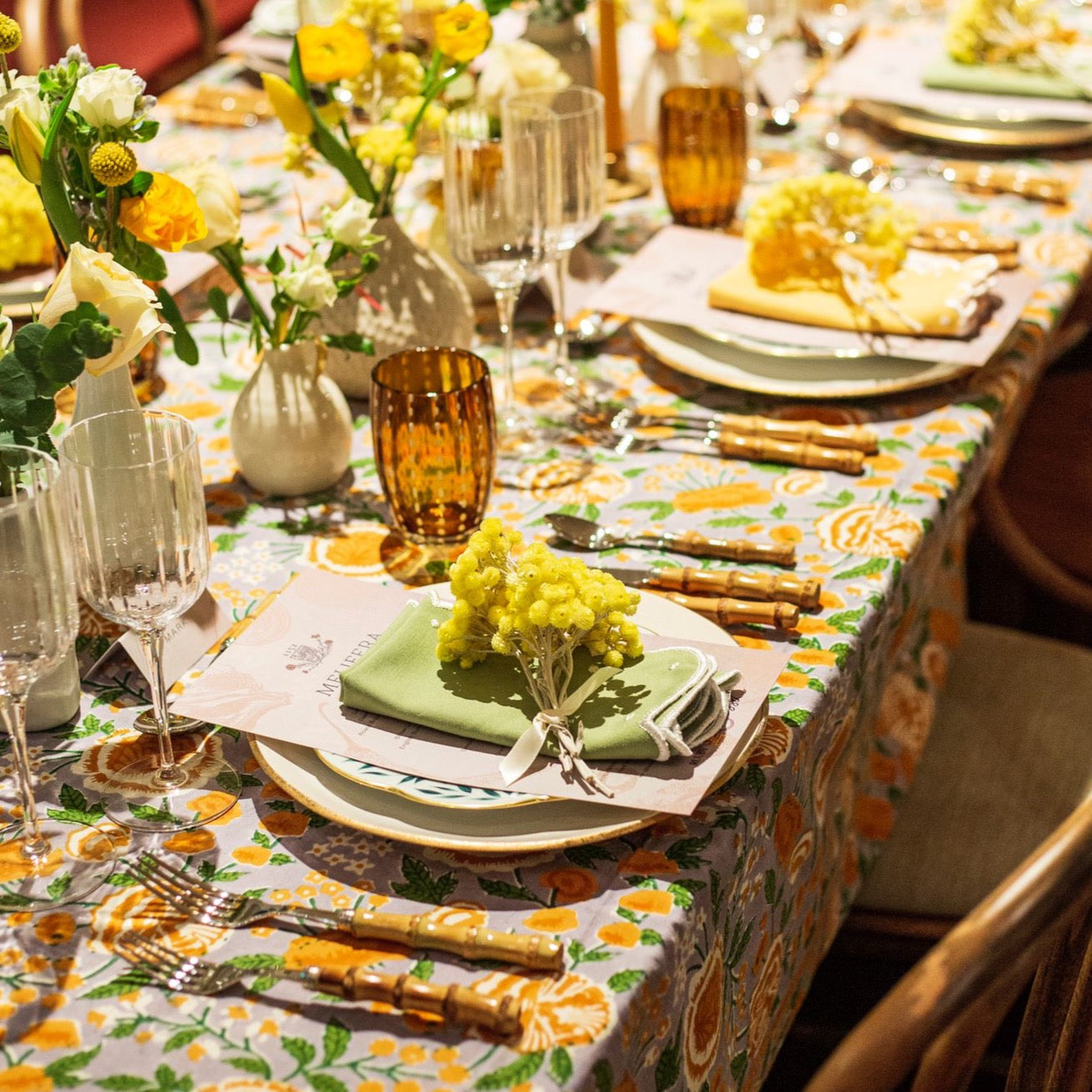 Rent: Penelope Yellow/Grey Tablecloth