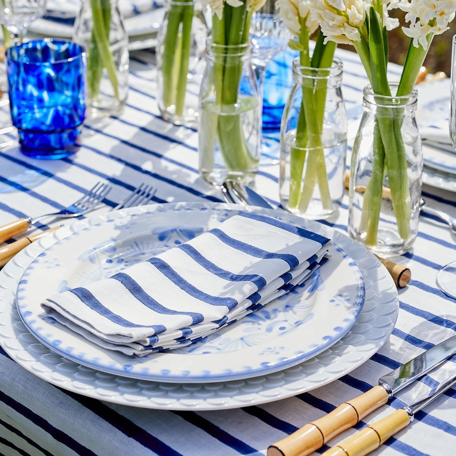 St Tropez Blue Stripe Tablecloth - 150x300cm