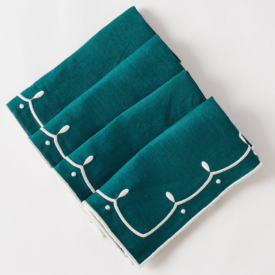 Poppy Forest Green Napkins (set of 4) - Preloved