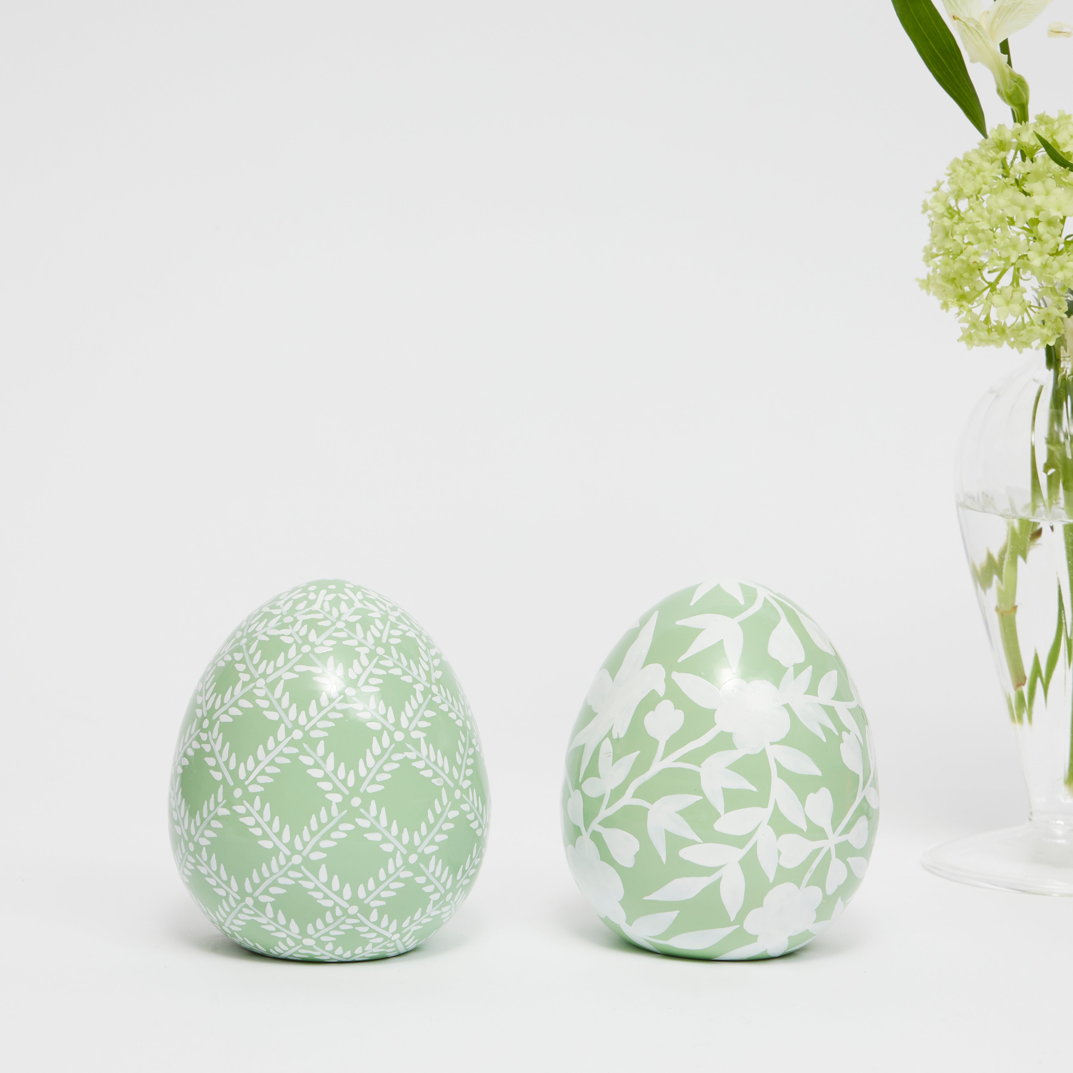 Green Ceramic Hand Painted Eggs (set of 2)