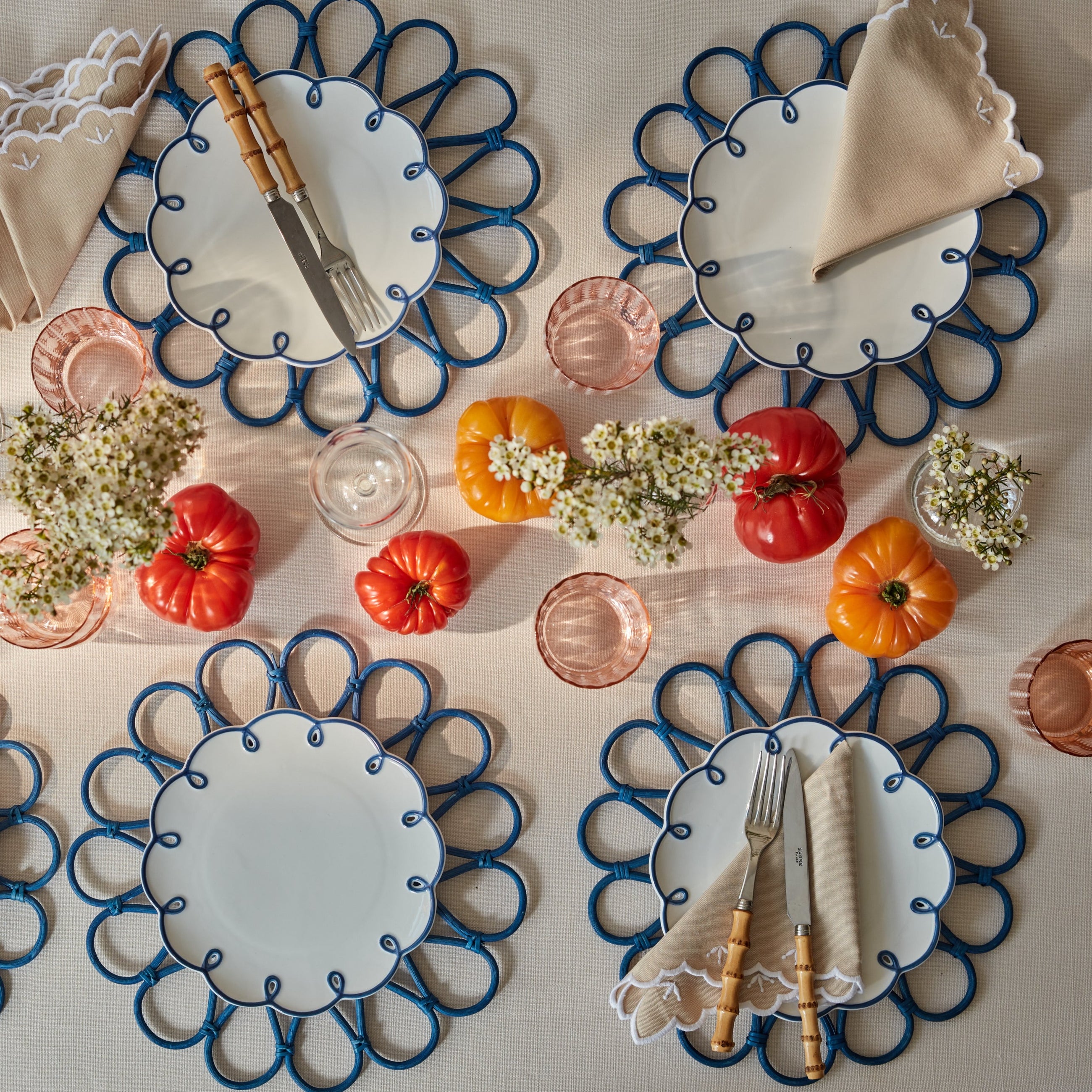 Gaia Blue Rattan Flower Placemats