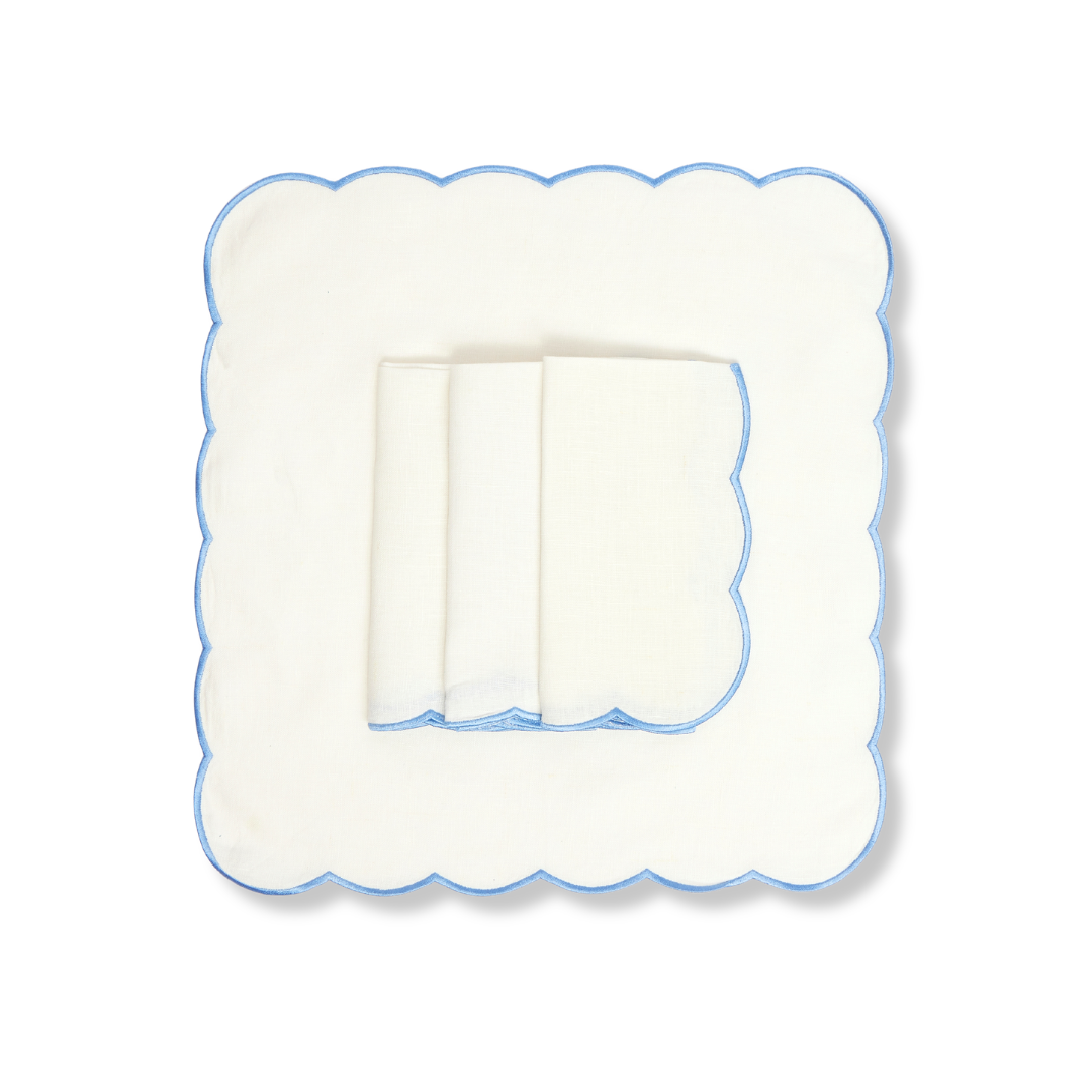 Rent: Blue Embroidered Scalloped Napkin (40x40cm)