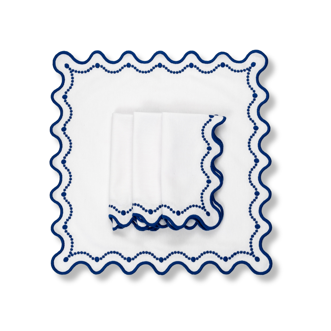 Rent: Marni Scalloped Blue Embroidered Napkin (40x40cm)