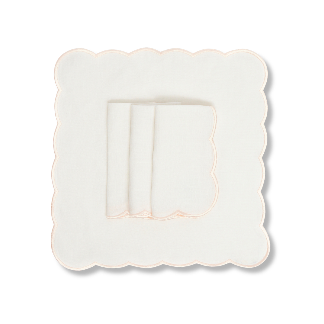 Rent: Peach Embroidered Scalloped Napkin (40x40cm)