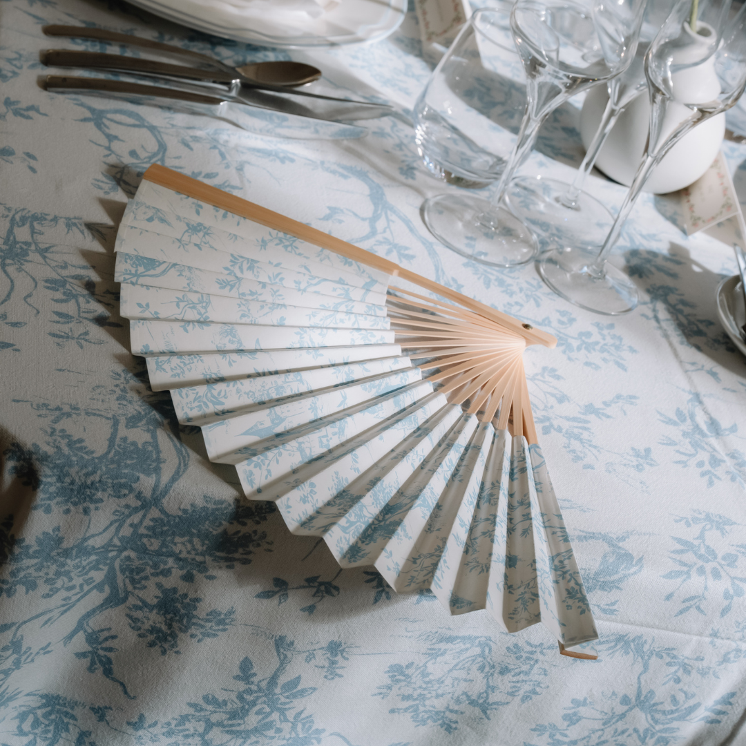 Sale: Blue Toile Paper Fans (Pack of 10)