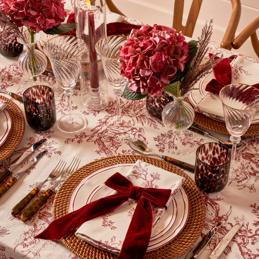 Rent: Maroon Winter Toile Tablecloth