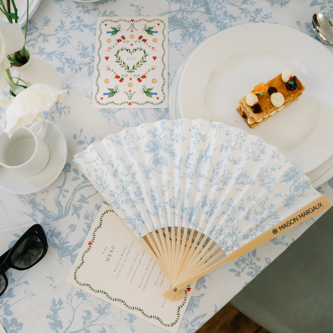Sale: Blue Toile Paper Fans (Pack of 10)