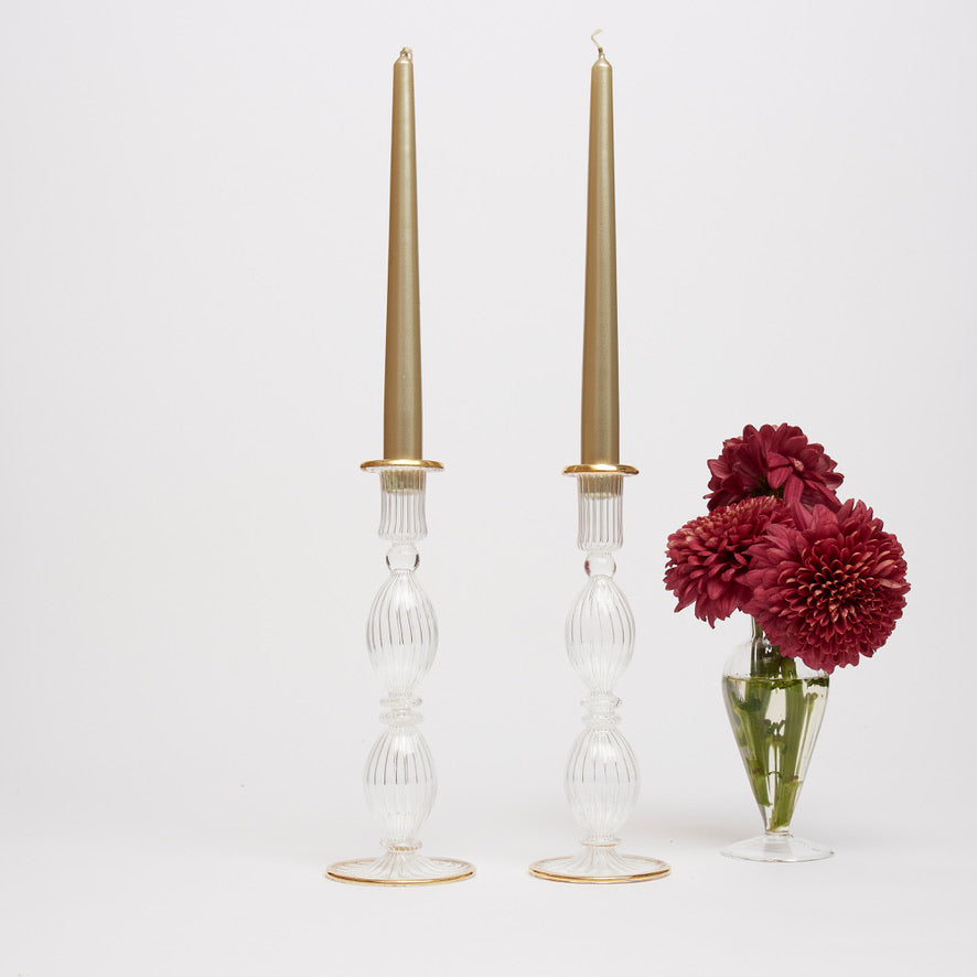 Hand Blown Gold Edged Candle Holders (pair)
