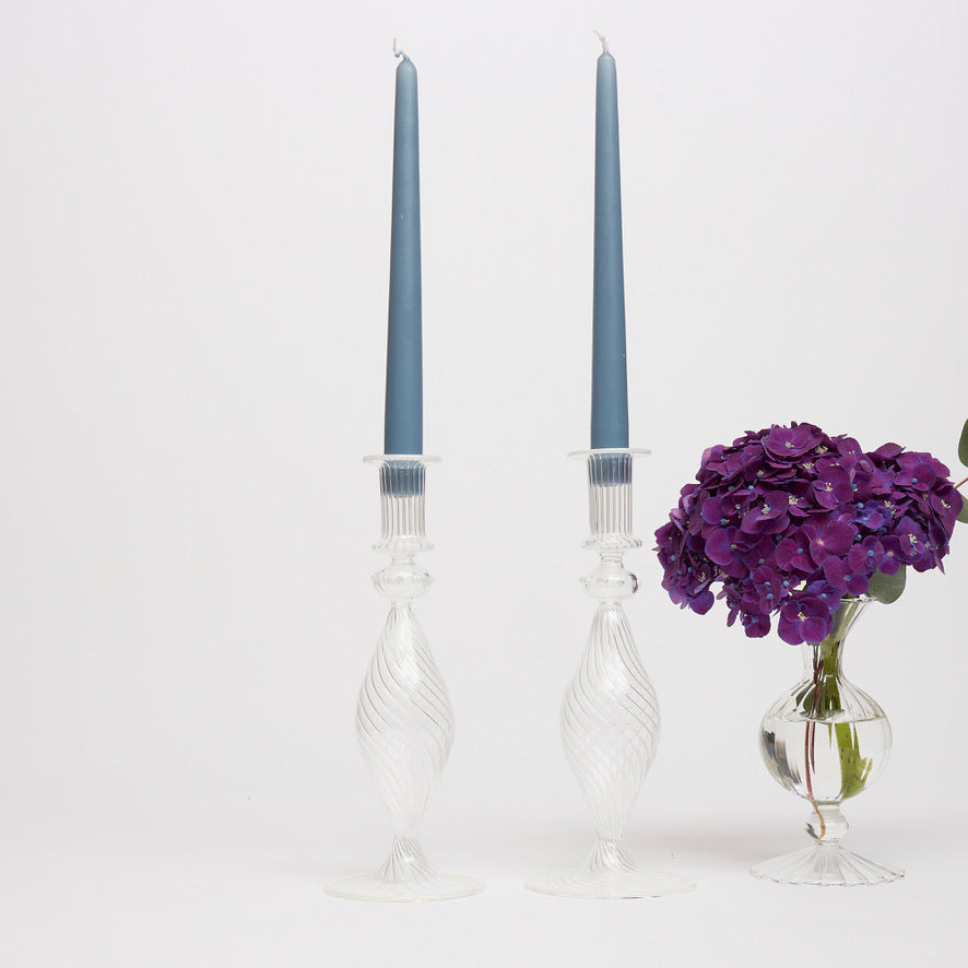 Hand Blown White Edged Candle Holders (pair)