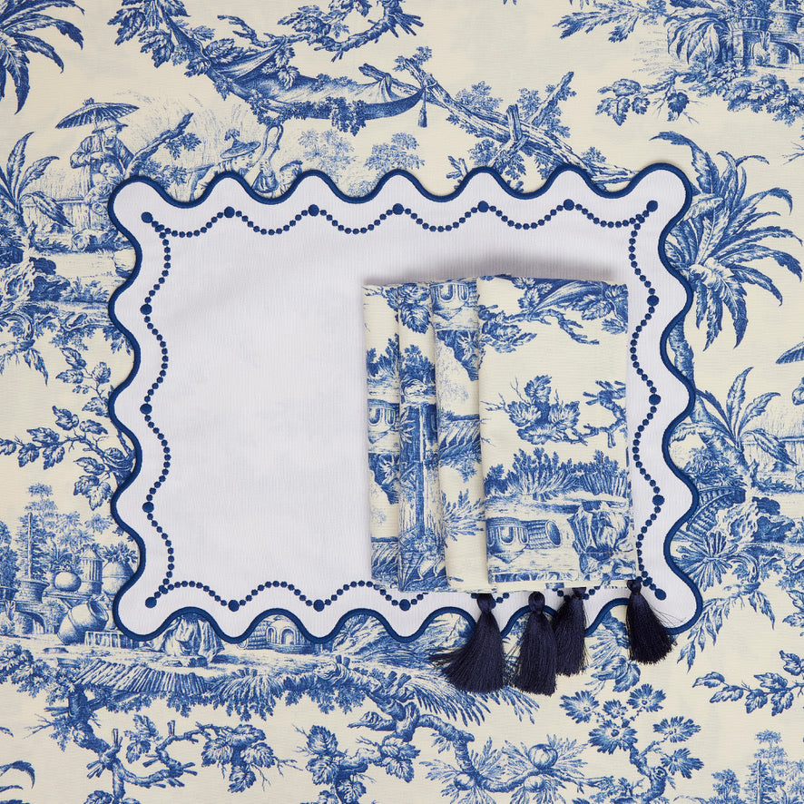 Marni Scalloped Blue Embroidered Placemats (set of 4)