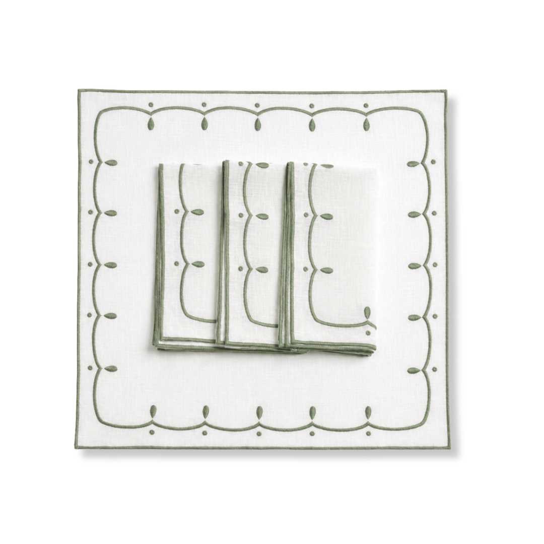 Rent: Poppy White & Sage Napkin (50x50cm)