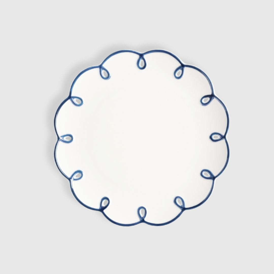 Navy Edged Squiggle Starter Plate (set of 4) - 18cm